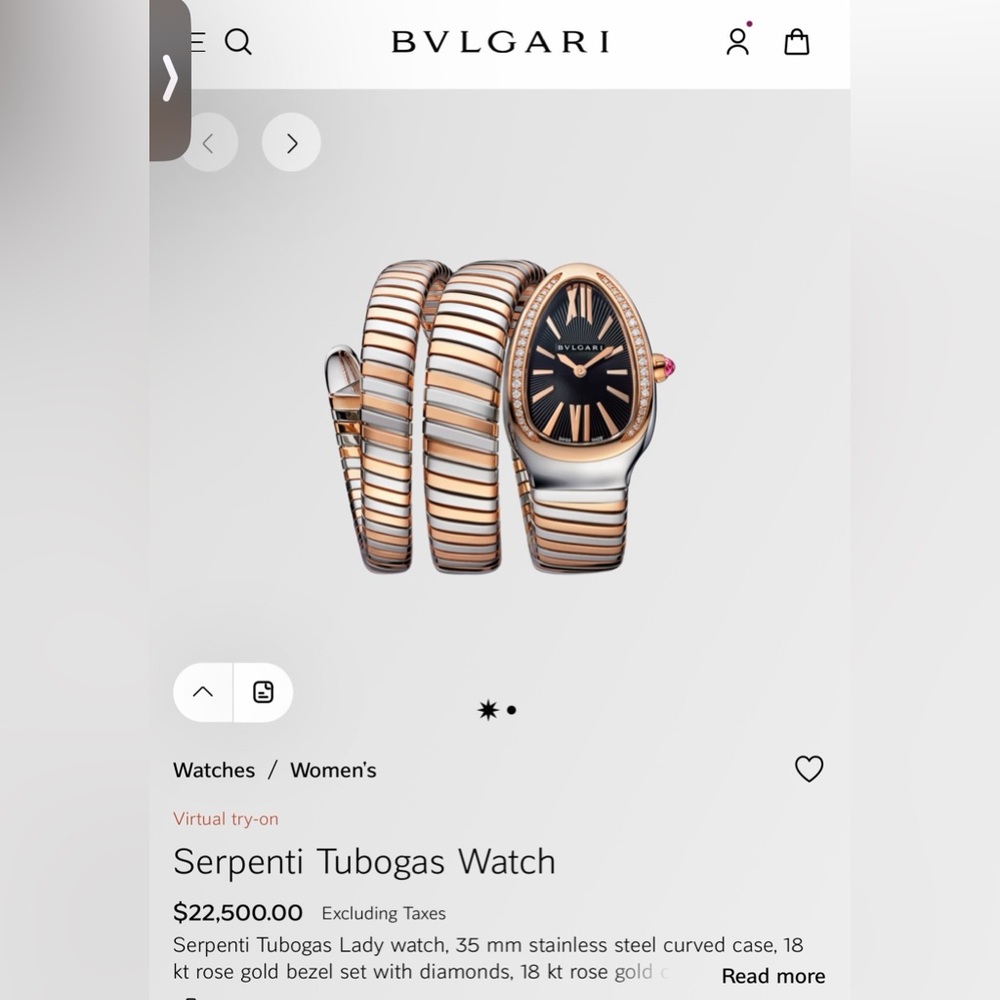Bulgari Serpenti Tubogas Watch - Black Dial, Rose Gold & Silver